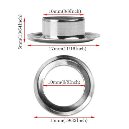 90 Sets 13/32 Inch Sewing Grommets Eyelets Stainless Steel with Washers for Shoes, Bead Cores, Clothes, Leather, Canvas, Banner (10mm Silver) - size: 10mm