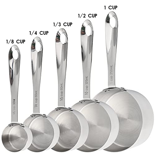 Stainless Steel Measuring Cups and Spoons Set of 12, 5 Dry Measuring Cups and 6 Measuring Spoons With Leveler for Kitchen