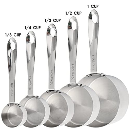 Stainless Steel Measuring Cups and Spoons Set of 12, 5 Dry Measuring Cups and 6 Measuring Spoons With Leveler for Kitchen