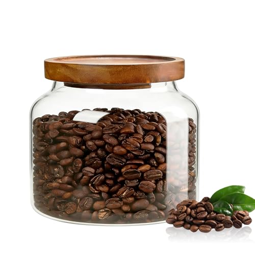 1PC Glass Storage Jars with Airtight Lids, 44 fl oz (1300ml) coffee container with Wooden Lid, Glass Pantry Canister for Beans, Rice, Sugar and etc - color: N-clear-1PC，44FL OZ/1300ML