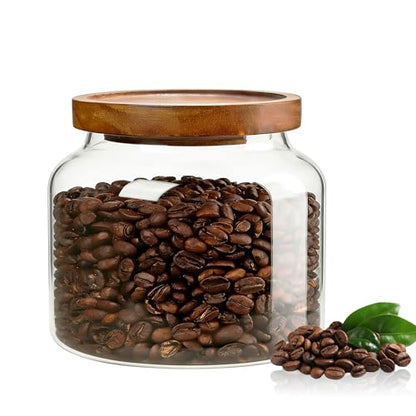 1PC Glass Storage Jars with Airtight Lids, 44 fl oz (1300ml) coffee container with Wooden Lid, Glass Pantry Canister for Beans, Rice, Sugar and etc - color: N-clear-1PC，44FL OZ/1300ML