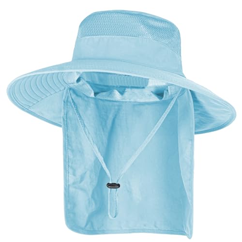Sun Hats for Men Women Fishing Hat UPF 50+ Breathable Wide Brim Bucket Hats Summer UV Protection Safari Hat with Neck Flap - color: Blue