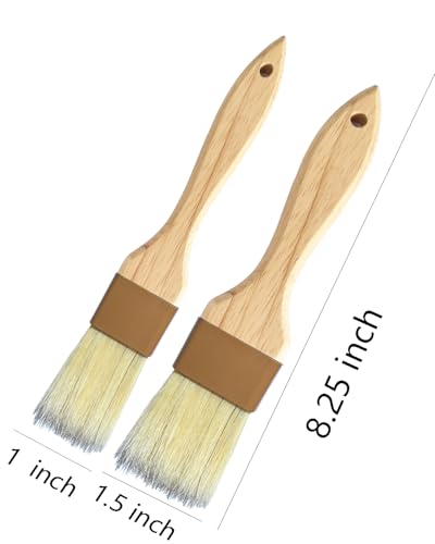 Natural Bristle Basting & Pastry Brush Set - 1.5"& 1" Food Grade Cooking Brushes, Not Shedding, for Turkey Basting, Butter, Egg Wash, Baking (4 Pc)