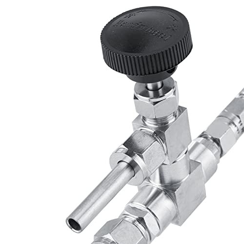 Counter Pressure Beer Bottle Filler, 304 Stainless Steel Home Brew CO2 Kit with 60psi Gauge, 1/4 & 5/16 Barbs, 3ft Hose (Handheld Bottling Wand)
