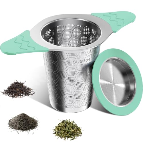 Tea Infuser for Loose Leaf Tea,18/8 Stainless Steel Tea Infuser with Heat Proof Silicone Handles,Extra Fine Mesh Tea Strainers Filter Fine Tea Leaves Effectively,Fits TeaPots/Mugs-Green - size: Sping Green