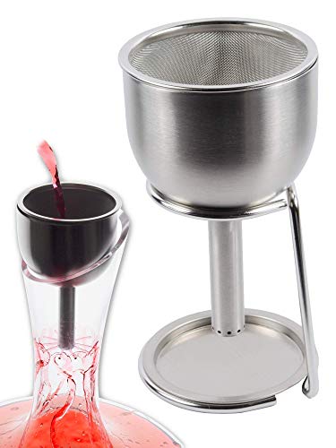 3in1 Steel Funnel with Strainer (Wine Shower + Aerator + Filter + Storage Stand) - Improves Wine & Clears Residues - size: Connoisseur
