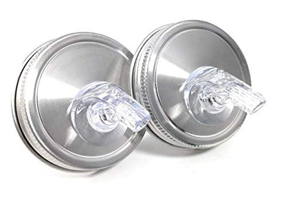 Mason Jar Pour Spouts Stainless Wide Mouth - For Moonshine And Whiskey - Made 100% In The USA. Free Flow Mason Jar Spouts That Don't Leak - No Cracks, Just A Perfect Cocktail Pour Everytime. 2 Pack - size: Stainless Wide Mouth