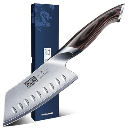 HOSHANHO 12.7cm(5인치) 일본 셰프 나이프, 매우 날카로운 고탄소 스테인리스 스틸 주방 칼, 인체 공학적 파카우드 손잡이가 있는 전문 산토쿠 나이프 - size: 5"