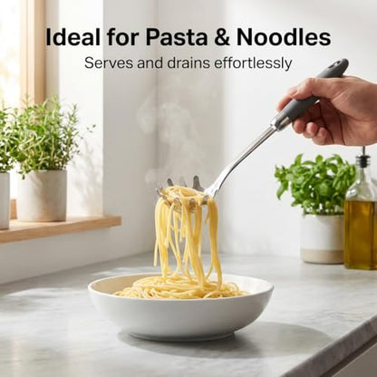 18/10 Stainless Steel Soup Ladle and Pasta Server Set, 2-Piece | Premium 18/10 stainless steel soup ladle and pasta server with ergonomic heat-resistant handles for everyday cooking. - color: Gray