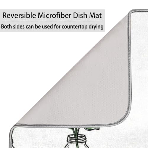 Mason Jar Plant Microfiber Dish Drying Mat Absorbent Non-Slip Fast Drying for Kitchen Counter 16"x18" - size: 16" x 18"
