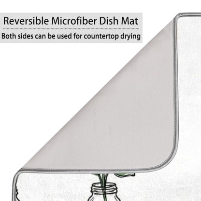 Mason Jar Plant Microfiber Dish Drying Mat Absorbent Non-Slip Fast Drying for Kitchen Counter 16"x18" - size: 16" x 18"