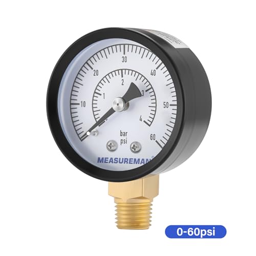 MEASUREMAN CO2 Regulator Gauge Set for Beer Kegs, 0-60 PSI, Dual Scale, Bar/PSI, 2’’ Dial, 1/4’’ NPT, Radial Mount, Black Iron Case, Aluminum Pointer, with Hose Clamps& Nylon seals - size: 1pc, style: 0-60 psi With Washers&Clamps