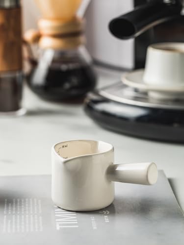 Espresso Measuring Cup, Ceramic Espresso Cup Double Spouts Expresso Shots Cup with Handle, Espresso Accessories, 3 Oz/ 90 Ml, White - color: White