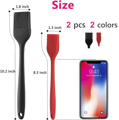 Hhyn Silicone Basting Pastry Brush Set 2 Pack Heat Resistant Spread Oil Butter Sauce for BBQ Grill Barbeque Kitchen Baking Cooking Pastries, 1 Large & 1 Small - color: 2 Pcs Black + Red