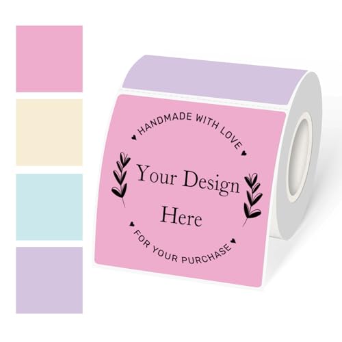 Square Thermal Labels Stickers 3"x3", Self-Adhesive Waterproof Square Direct Thermal Labels Stickers, Perforation Line Design- 300 Sheets/Spring Colors - color: Multicolor-spring, size: Square 3'' X 3''