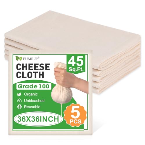 5 PCS Cheese Cloths, 36x36 Inch Cheesecloth Reusable Unbleached, Cheese Cloths for Straining, Cheese Making,Juicing,Baking & Cooking.