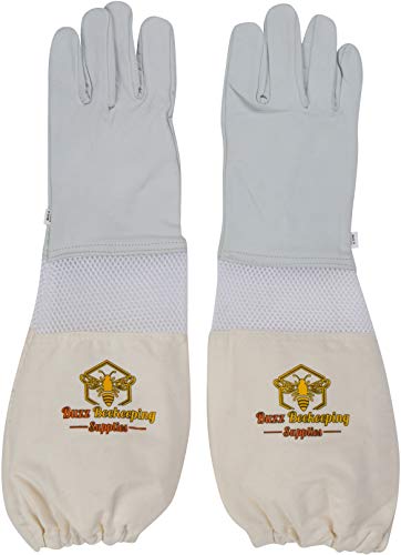 Goatskin Beekeeping Gloves (Large) for Men & Women Elastic Sting Proof Canvas Cuffs Ventilated for Comfort Goat Skin Leather Apiary Bee Gloves Ideal for Professional or Beginning Beekeeper - size: Large