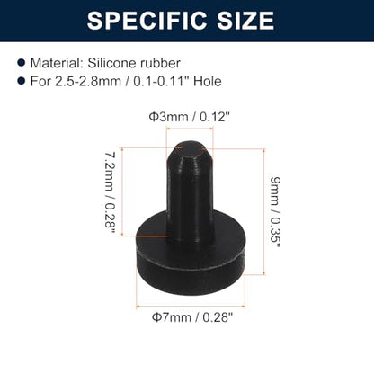 uxcell 32 Pieces Black Rubber Stopper, 3mm Plug Holes for 2.5-2.8mm/0.1-0.11" Hole - size: 2.5-2.8 mm