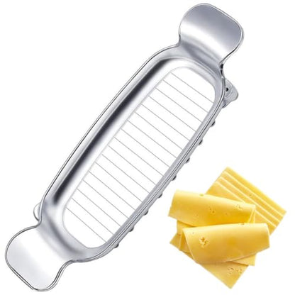 304 Stainless Steel Cheese & Butter Slicer – All-Metal Body with 16 Precision Wires, Dishwasher Safe Kitchen Tool for Block Cheese, Butter, Soft Fruits, Eggs (No Coating, Non-Toxic)