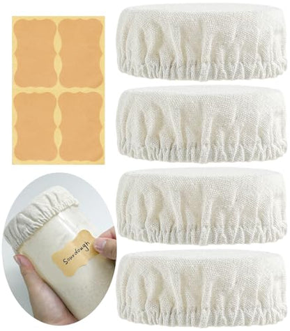 Cloth Tops for Mason Jars 4 inch Wide Mouth | Reusable Regular Sourdough Starter Lids | Breathable Cap Replacement for Gallon Glass Jar - style: Unbleached Poly-cotton
