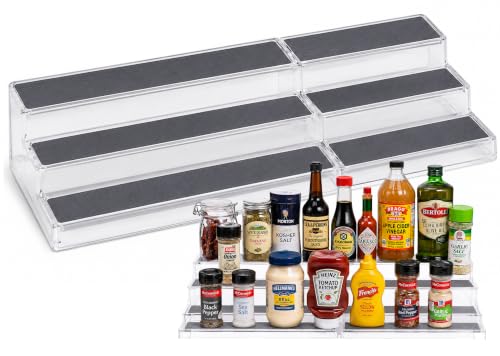 Oizeir 3–Tier Expandable Plastic Spice Rack - Adjustable Length, Stability with Non-Skid Shelf, Three Tiers for Easy Visibility, Organizer for Kitchen Cabinet, Pantry or Countertop, White/Grey - color: White/Grey, size: 1-Pack