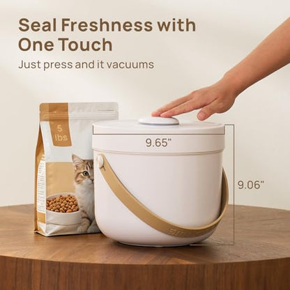 smartoo Vacuum Cat Dog Food Storage Container 5 lb/5.3 Qt, Airtight Dry Dog & Cat Food Bin with One-Button Vacuum Sealing, Magnetic Scoop Incl., BPA-Free, Durable Storage with Rechargeable Battery