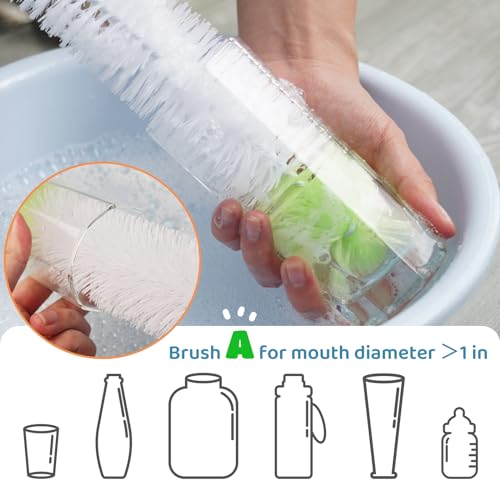 LiKee Super-Long 18" Bottle Cleaning Brush, Extra-Large 2.5” Wide Cleaner, Flexible Long Handle Brush for Water Bottle, Cups, Baby Bottle