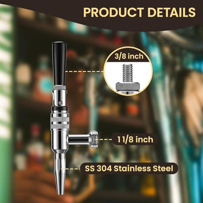 Stout Beer Coffee Faucet – 304 Stainless Steel Keg Beer Tap for Nitro Beer, Cold Brew Coffee, and Creamy Head Pour, 1-1/8" Thread, for Kegerator/Tower Systems