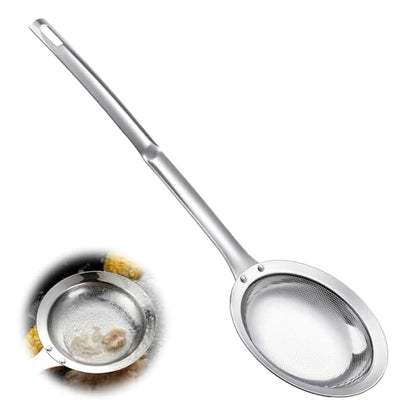 Skimmer Spoon Filter Grease Foam Fine Mesh Stainless Steel Sieve Colander, Extra Fine Strainer With Handle Handheld Fry Oil Filter for Cooking Sieve Spoon for Food Strainer Kitchen Gadget (Large)