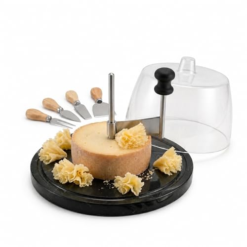 Marble Cheese Curler & Cheese Flower Cutter – Sharp Stainless Steel Blade with Dust Cover & Knife Set for Cheese Flowers, Wheels & Appetizers | Easy to Use & Clean | Gift for Entertaining - color: Marble Base - Black