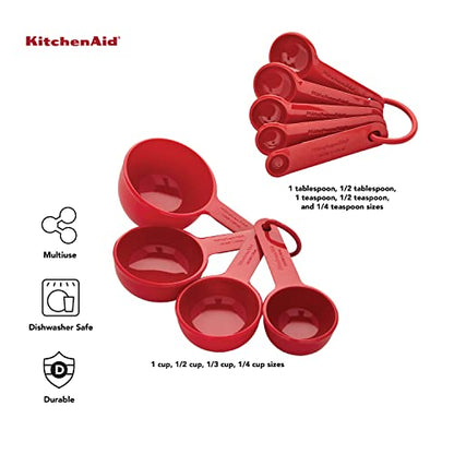 KitchenAid Universal Easy To Read Measuring Cup and Spoon Set with Soft Grip Handle for Maximum Control, Hang Hole and Nesting For Easy Storage, Dishwasher Safe, 9 Piece, Empire Red - color: Empire Red