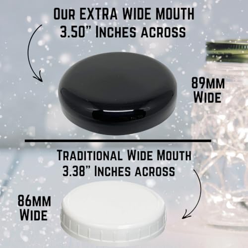 Jarming Collections Mason Jars - 16 oz Glass Extra Wide Mouth Pint Storage Jars with BPA Free Plastic Lids - Made in USA - color: 2 Black Dome Plastic Lids-16 OZ