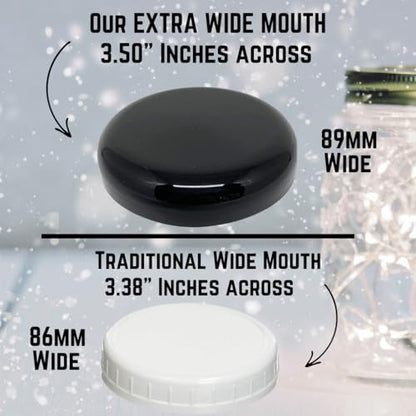 JARMING COLLECTIONS Mason Jars 16 oz Glass Extra Wide Mouth Pint Storage Jars with Lids - BPA Free Plastic Storage Lids - Made in USA - Pint Glass Jars 16 oz with Lids, Ryan16BKX3 - color: 3 Black Dome Plastic Lids-16 OZ