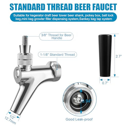 Upgraded Draft Beer Faucet Keg Tap, Commercial Grade 304 Stainless Steel Kegerator Faucet, Leak-Proof Beer Dispenser Tap Fits American Beer Shanks & Towers for Homebrew