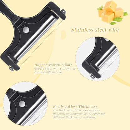 Wire Cheese Slicer Adjustable Handheld Cheese Cutter Stainless Steel Food Slicer for Block Cheeses with 4 Extra Wires and Wrench Handheld Butter Block Cutter for Mozzarella Cheddar Gruyere