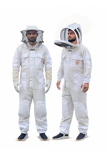 Beekeeping Suit Ventilated 3 Layer Ultra with Total Protection with Safety Fencing for Professional Beekeeping Supplies with Carrying Bag (BP-311-White)-XL - color: White, size: XL