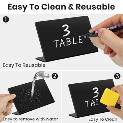 15 Pcs Acrylic Mini Chalkboard Labels for Food, 3x5 Inch Food Label Table Sign Cards, Mini Chalkboard Labels, Reusable Buffet Displays, Bright Black, Includes 5 Liquid Chalk Markers - color: Black