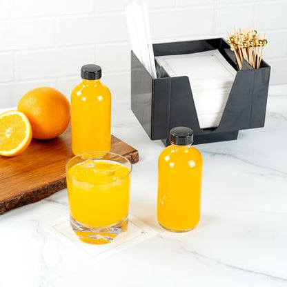 Vetri 8 oz Boston Round Clear Glass Bottle - with Black Phenolic Cap - 2 1/2" x 2 1/2" x 5 1/2" - color: Clear, size: 8 oz