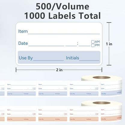 2 Rolls 1000 Pcs 1 X 2 inch Removable Food Date Sticker Labels, Easy to Write for Freezer, Refrigerator Food Containers Date Sticker, Leftover Labels (New-Blue-Red-US) - style: New-Blue-Red-US