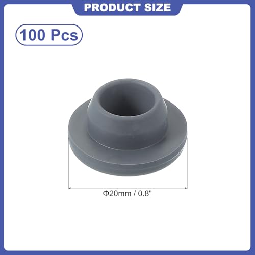 PATIKIL 20mm Vial Rubber Stoppers, 100 Pack Mushroom Injection Ports Stopper for Opening Glass Vials and Liquid Culture Jars Bottles Tanks, Gray - size: 20mm