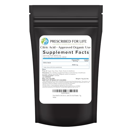 Prescribed For Life Citric Acid Powder, Polvo de Acido Cítrico, Citric Acid for Bath Bombs & Cleaning, USP Grade, Higher Quality Than Food Grade (1kg) - size: 2.2 Pound (Pack of 1)