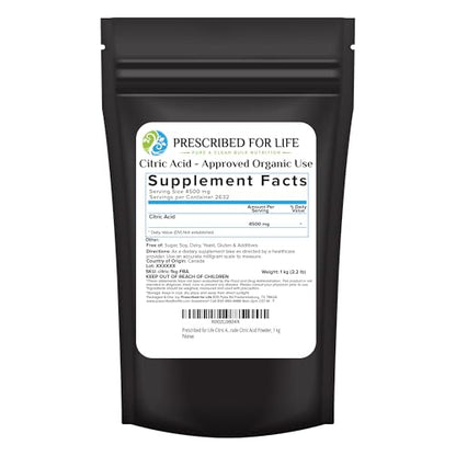 Prescribed For Life Citric Acid Powder, Polvo de Acido Cítrico, Citric Acid for Bath Bombs & Cleaning, USP Grade, Higher Quality Than Food Grade (1kg) - size: 2.2 Pound (Pack of 1)