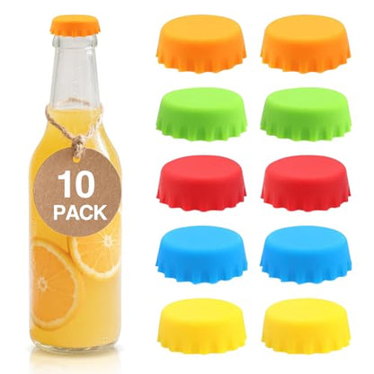 Reusable Beer Bottle Caps, 10 Multicolor Silicone Bottle Caps for Soda & Homebrew, Leakproof, BPA-Free, Dishwasher Safe