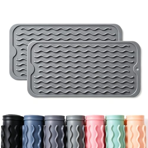 2 Pack Caketime Silicone Dish Drying Mat for Kitchen Counter Waterproof Under Sink Near Faucet with Bathroom Countertop Organizer Soap Holder New Home Essentials 12"x6" Gray - color: Gray, size: 12"*6"