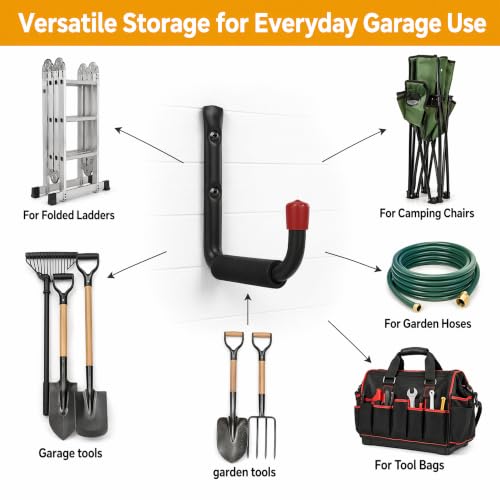 6 Pack Garage Hooks Heavy Duty, Utility Steel Hooks with EVA Foam Padding, 4.64inch Wall Mount J Organizer Hanger for Hanging Bikes Kayak Garden Tool Hose Bike Shelf - size: 4.64inch