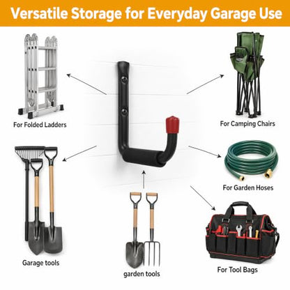6 Pack Garage Hooks Heavy Duty, Utility Steel Hooks with EVA Foam Padding, 4.64inch Wall Mount J Organizer Hanger for Hanging Bikes Kayak Garden Tool Hose Bike Shelf - size: 4.64inch