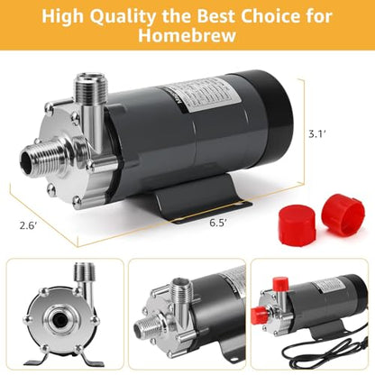 MRbrew Wort Pump Stainless Steel for Wort Transfer, Magnetic Beer Pump Brew with 1/2” NPT Thread Head, Quiet Operation & Excellent High Temperature Resistance System Beer Brewing Kit (Grey) - size: Grey Pump
