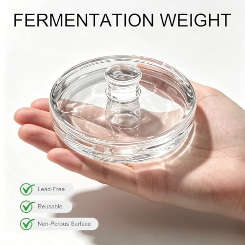 2-Pack Fermentation Weights for Gallon Jars, 3.7-Inch Heavy Glass Fermenting Weights with Easy Grip Handle, Fits Large Wide Mouth Jars for Sauerkraut, Kimchi, Carrots and More