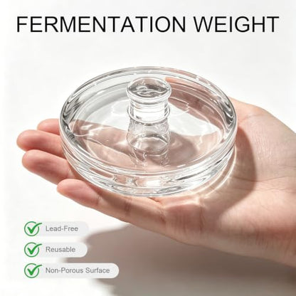 2-Pack Fermentation Weights for Gallon Jars, 3.7-Inch Heavy Glass Fermenting Weights with Easy Grip Handle, Fits Large Wide Mouth Jars for Sauerkraut, Kimchi, Carrots and More