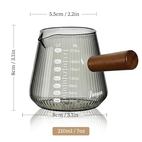 Joeyan Espresso Measuring Cup, 7oz Gray Espresso Shot Cups with Handle, Double Scale Glass Measuring Cup with Spout, Ribbed Milk Frothing Pitcher, Espresso Machine Coffee Bar Accessories - color: Gray espresso cup